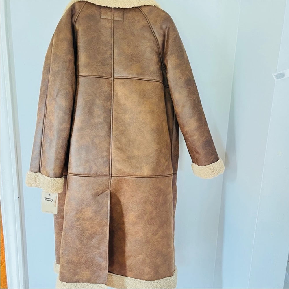 Levi's Brown Teddy long Sherpa Jacket with Cream Trim new - Picture 2 of 7